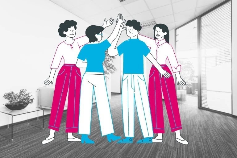 Seelische Gesundheit am Arbeitsplatz – Prävention und Resilienz bei COATRAIN® Hamburg Illustration eines Teams zur Förderung von Resilienz, Prävention und seelischer Gesundheit am Arbeitsplatz – COATRAIN® Hamburg